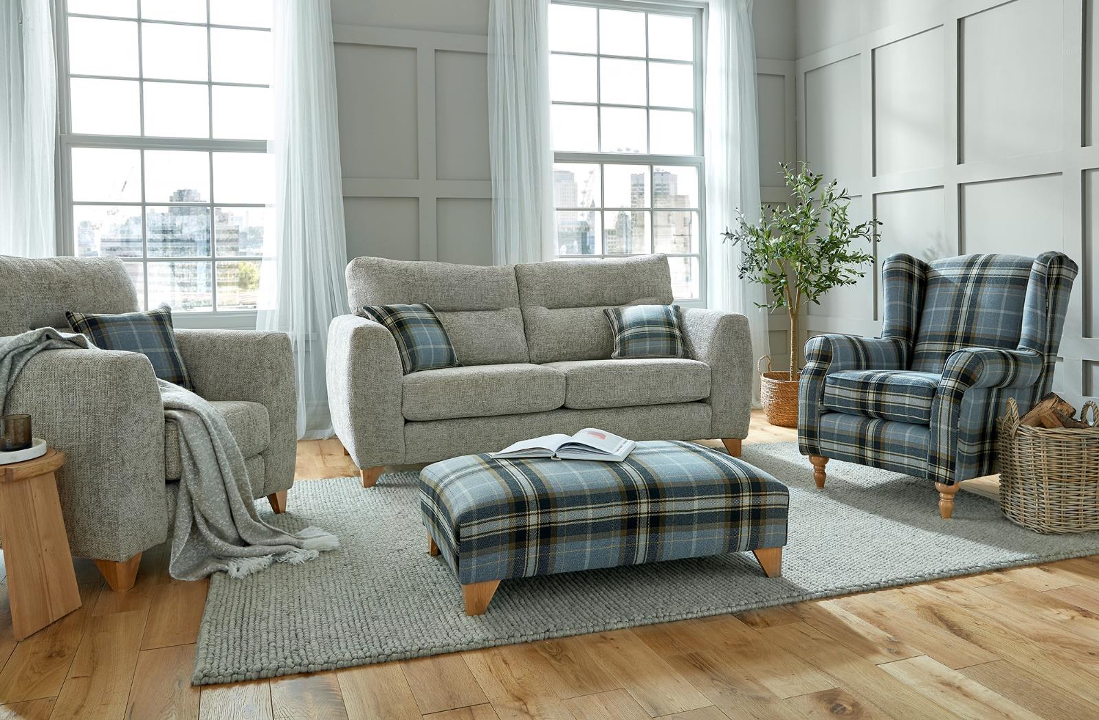 Lisburn 3 Seater Sofa In Enzo Stone Fabric With Tartan Beagle Scatters